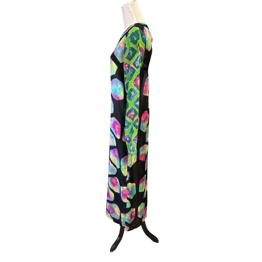vintage norblack norwhite silk open back maxi dress abstract multicolor size m - Picture 5 of 8